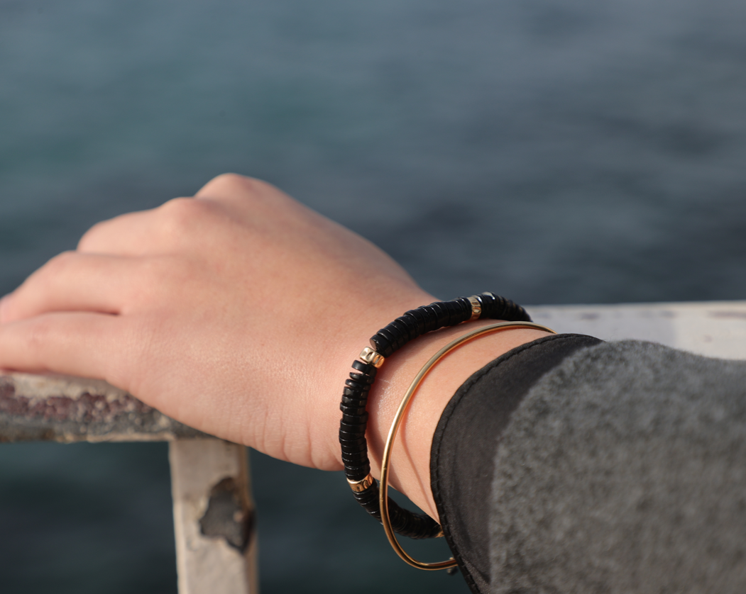 Bracelet unisexe réglable en pierre d'Onyx