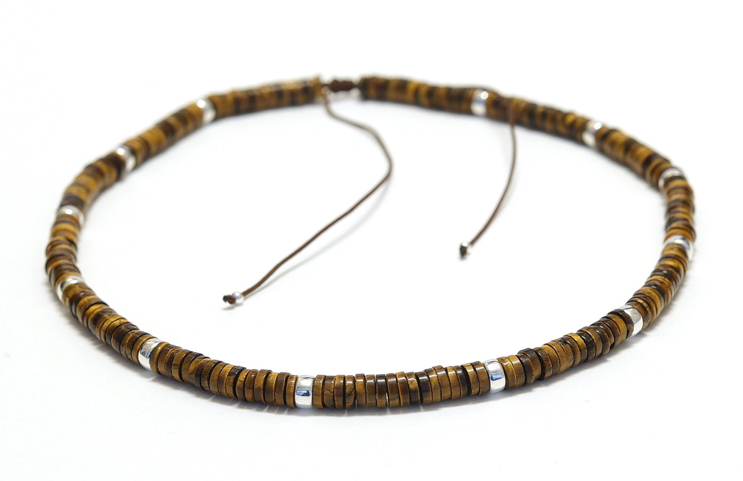 Collier Unisexe réglable collection Caroline en pierre d'Oeil de tigre